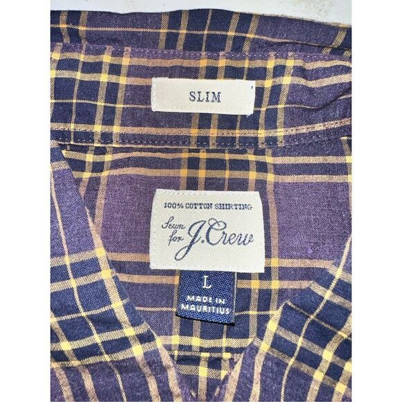 J. Crew Large Slim Fit Mercantile Flex Shirt Purple Gold Plaid Button Down - Picture 2 of 4